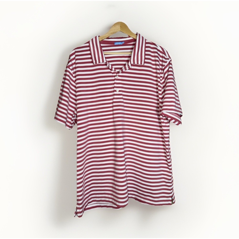 J. McLaughlin Mens Red White Striped Short Sleeve Performance Polo Shirt Size XL